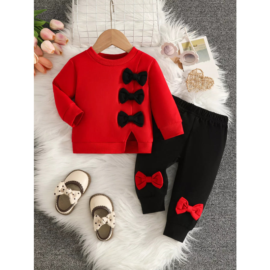 Children’s Bow-Decorated Sweatshirt and Pants Set Red / 3-6M Apparel Accessories