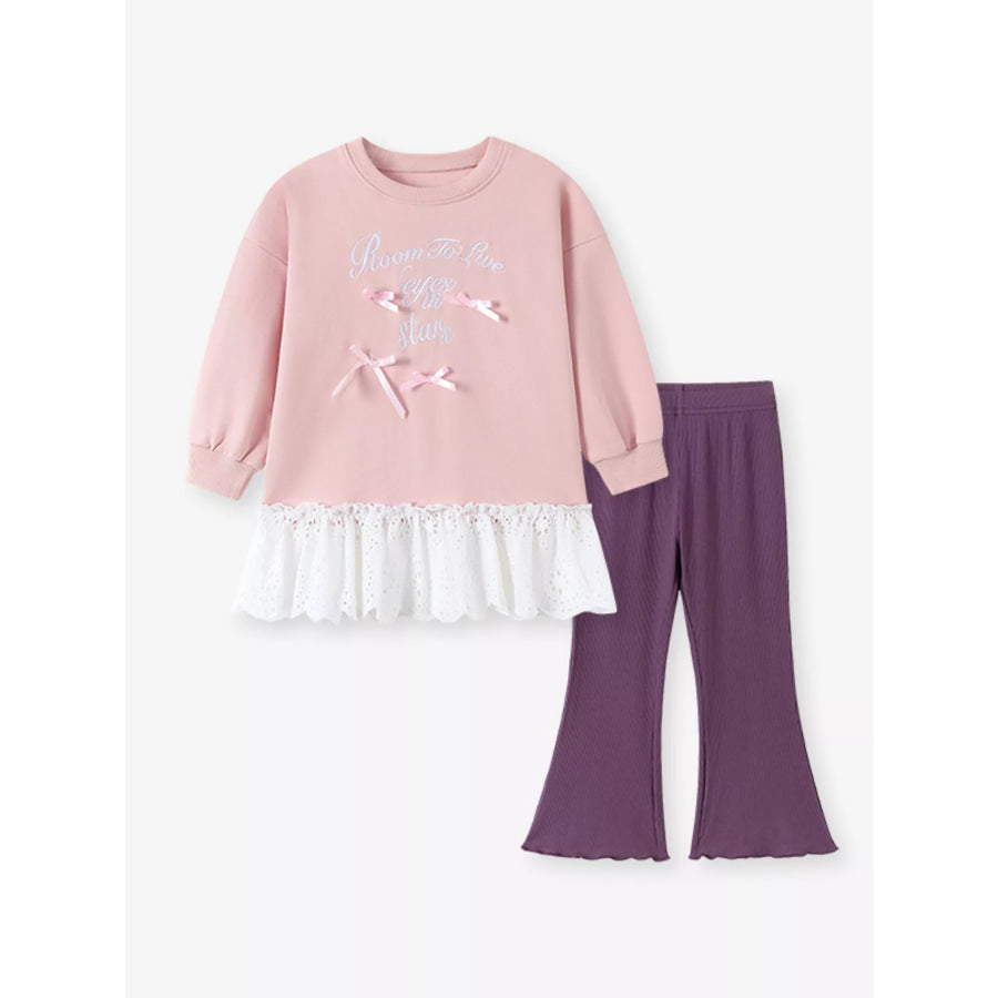 Children’s Bow-Embellished Sweatshirt and Flare Pants Set Apparel and Accessories