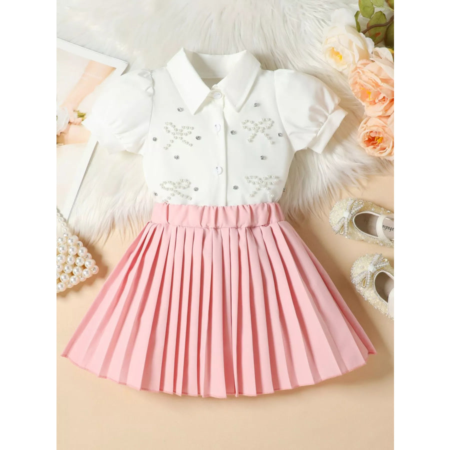 Children’s Bow-Embellished Top & Pleated Skirt Set Pink / 2-3 Apparel and Accessories