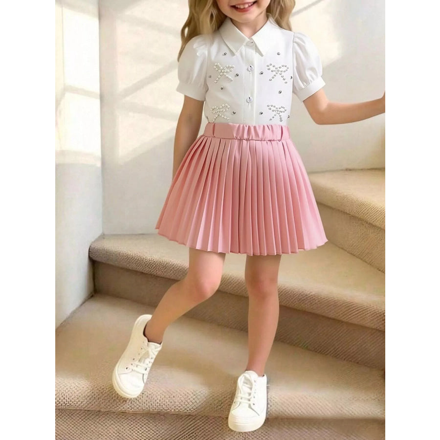 Children’s Bow-Embellished Top & Pleated Skirt Set Pink / 2-3 Apparel and Accessories