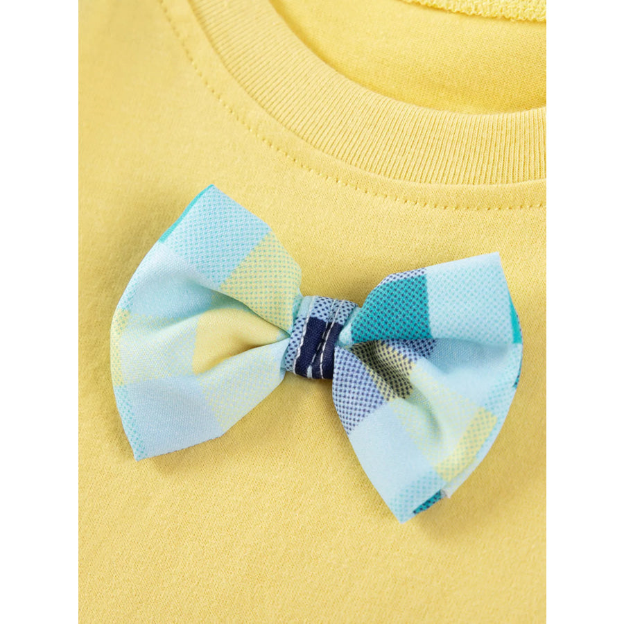 Children’s Bow Embroidered Round Neck T-Shirt Apparel and Accessories