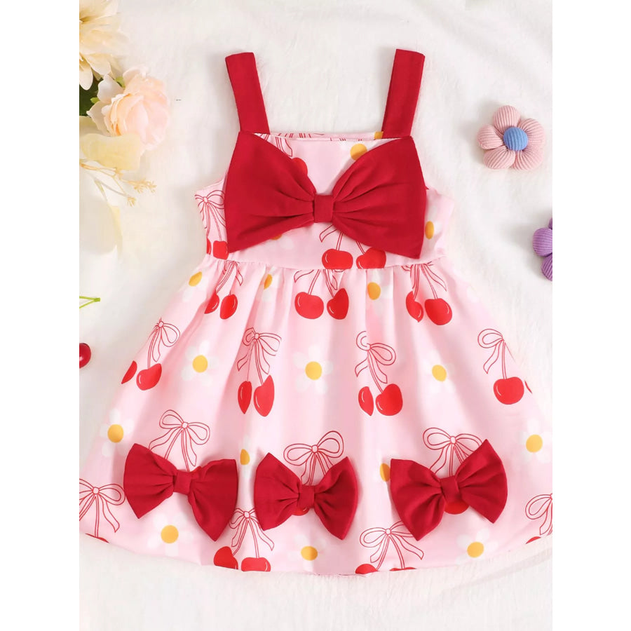 Children’s Bow Front Printed Dress Red / 6-12M Apparel and Accessories