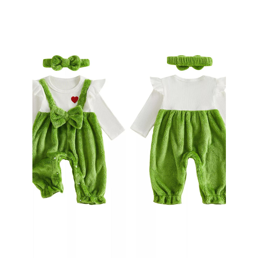 Children’s Bow Fuzzy Overalls and Headband Set Apparel Accessories