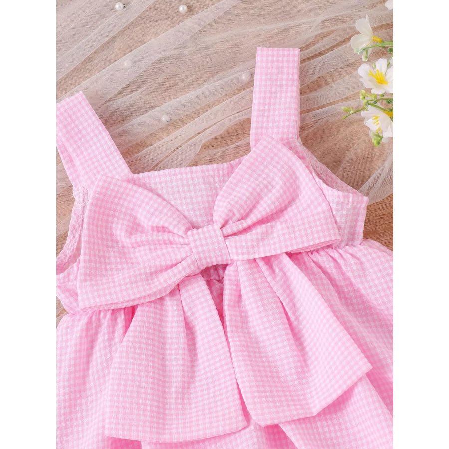Children’s Bow-Knot Gingham One-Piece Dress Apparel and Accessories