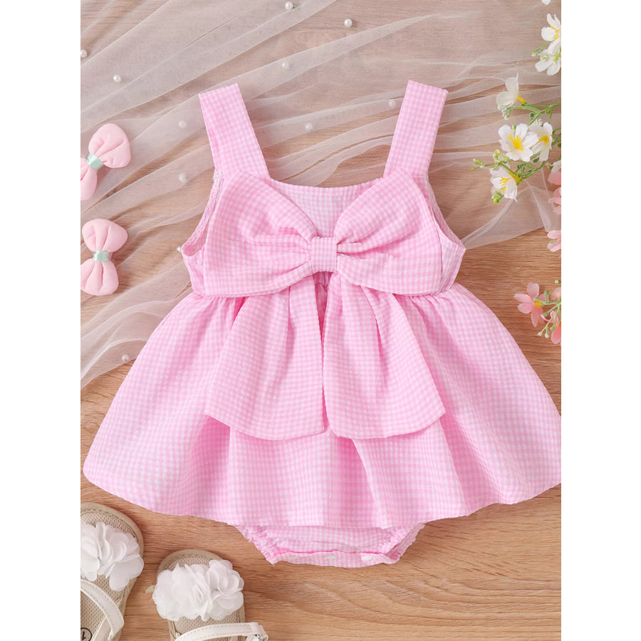 Children’s Bow-Knot Gingham One-Piece Dress Pink / 1-3M Apparel and Accessories