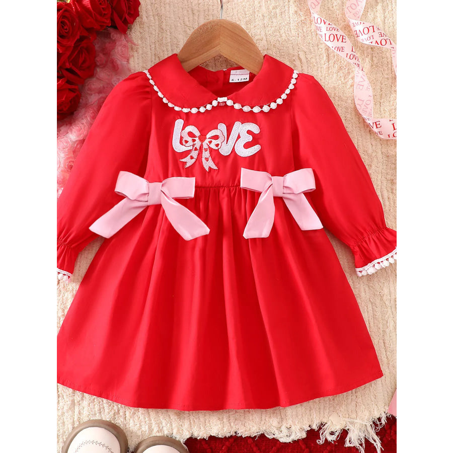 Children’s Bow Long Sleeve Dress Red / 6-12M Apparel and Accessories