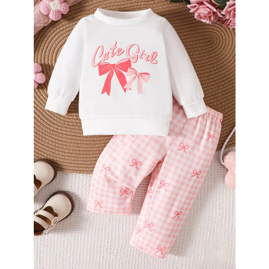 Children’s Bow Long Sleeve Top and Pants Set White / 0-6M Apparel and Accessories