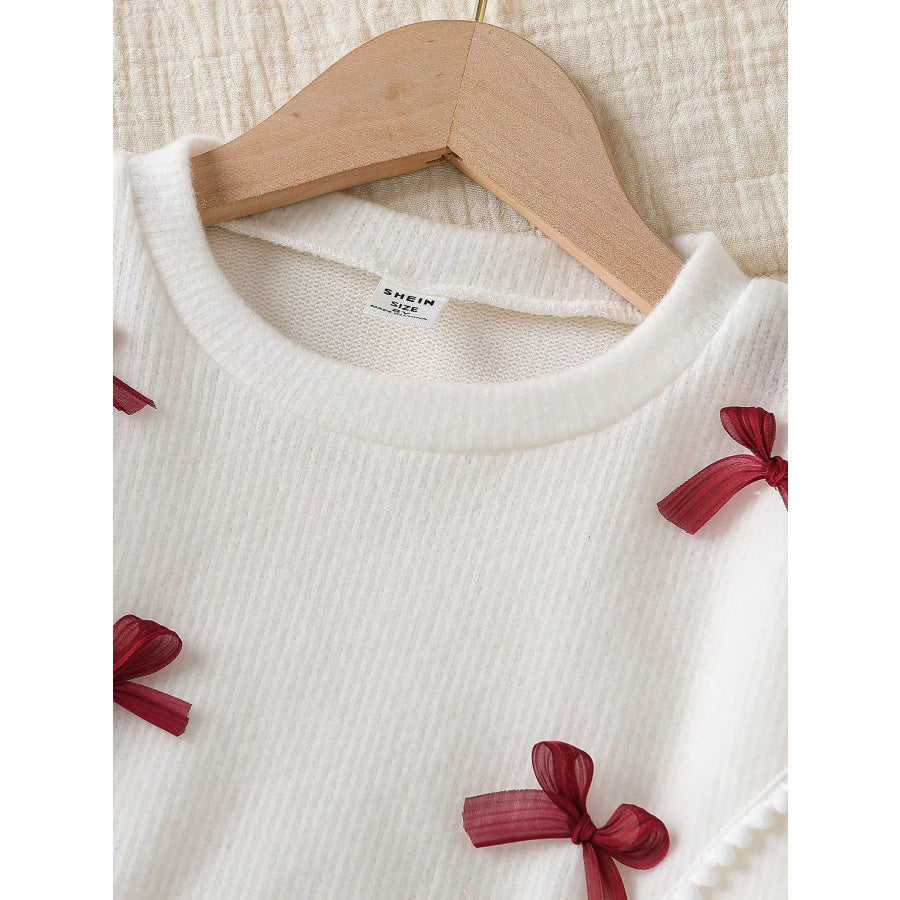 Children’s Bow Long Sleeve Top and Skirt Set White / 8Y Apparel and Accessories