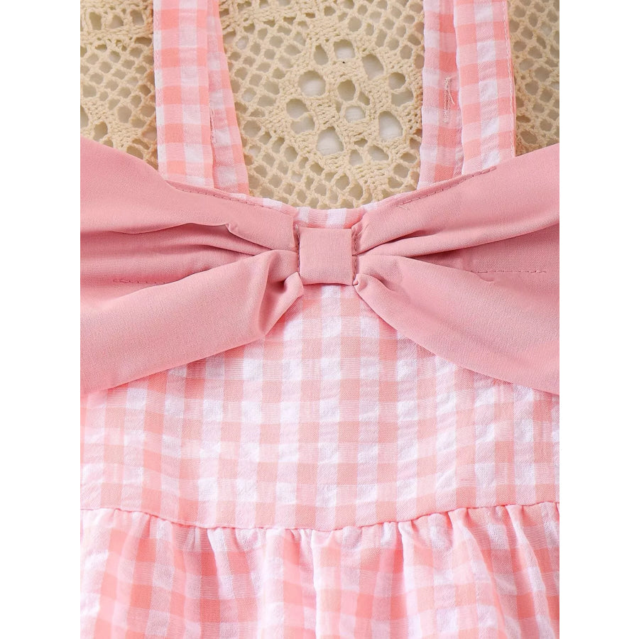 Children’s Bow Plaid Wide Strap Jumpsuit Apparel and Accessories