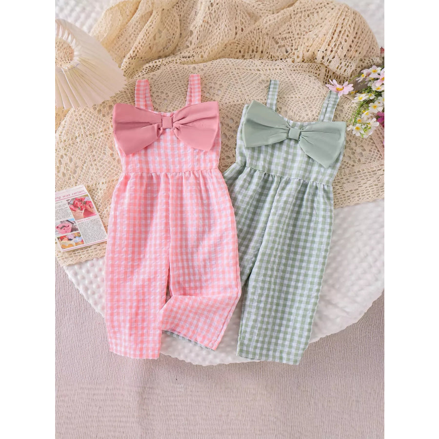 Children’s Bow Plaid Wide Strap Jumpsuit Apparel and Accessories