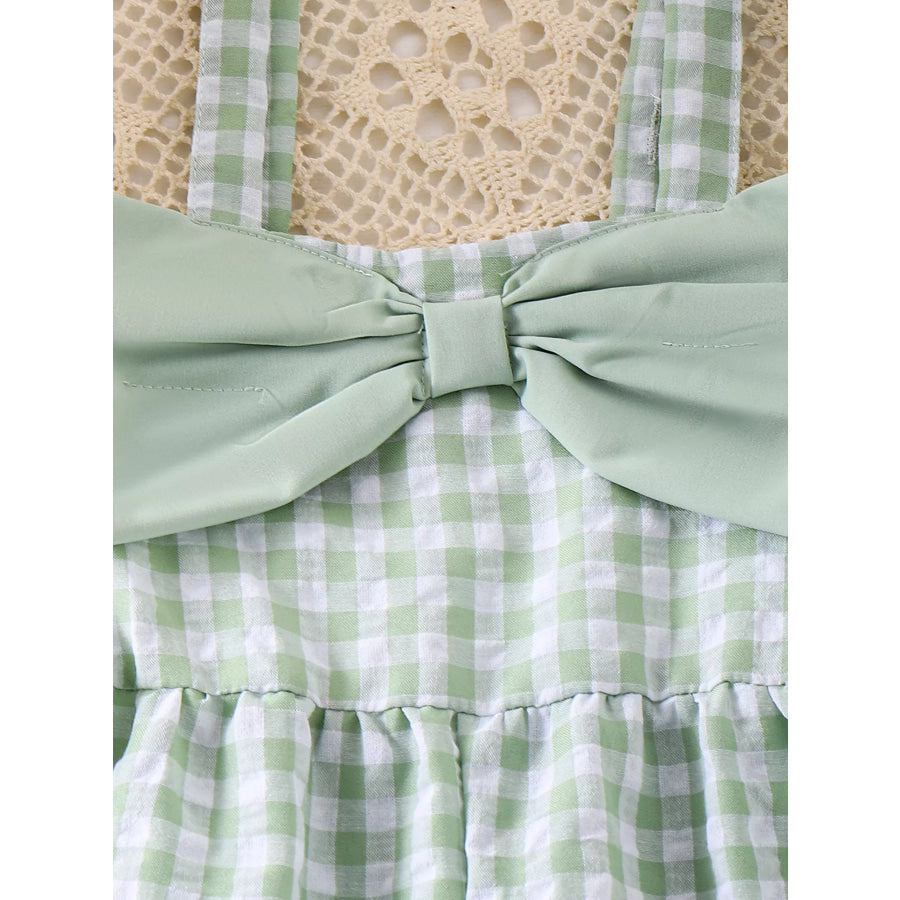 Children’s Bow Plaid Wide Strap Jumpsuit Apparel and Accessories