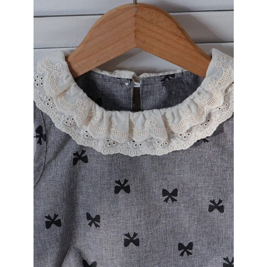 Children’s Bow Print Lace Trimmed Top and Skirt Set Grey / 4Y Apparel and Accessories