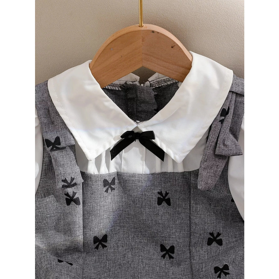 Children’s Bow Print Puff Sleeve Dress Gray / 4Y Apparel and Accessories