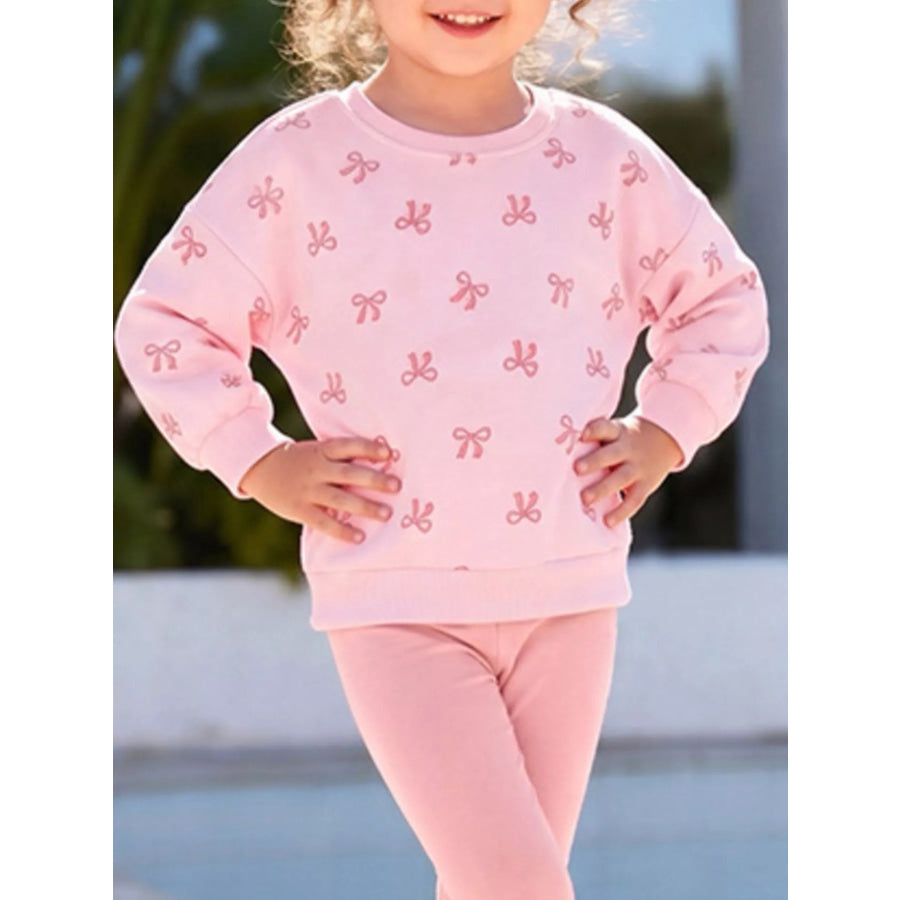 Children’s Bow-Print Sweatshirt and Leggings Two-Piece Set Apparel and Accessories