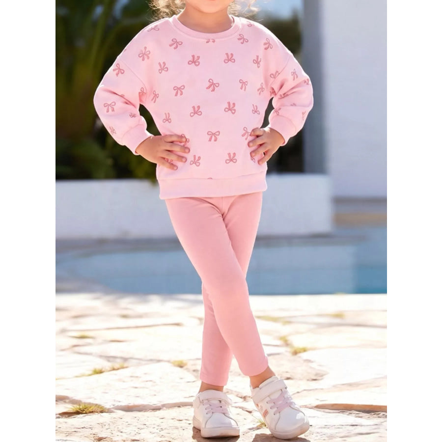 Children’s Bow-Print Sweatshirt and Leggings Two-Piece Set Blush Pink / 2Y Apparel and Accessories