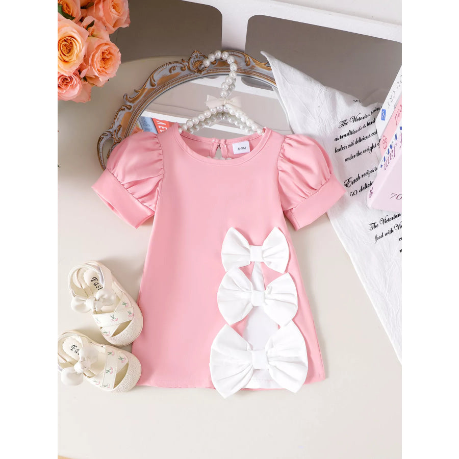 Children’s Bow Puff Sleeve Dress Pink / 6-9M Apparel and Accessories