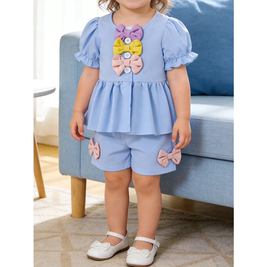 Children’s Bow Puff Sleeve Top and Shorts Set Apparel Accessories