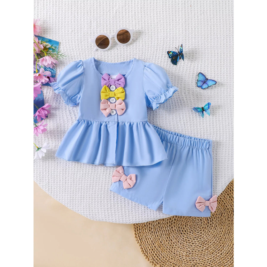 Children’s Bow Puff Sleeve Top and Shorts Set Apparel Accessories