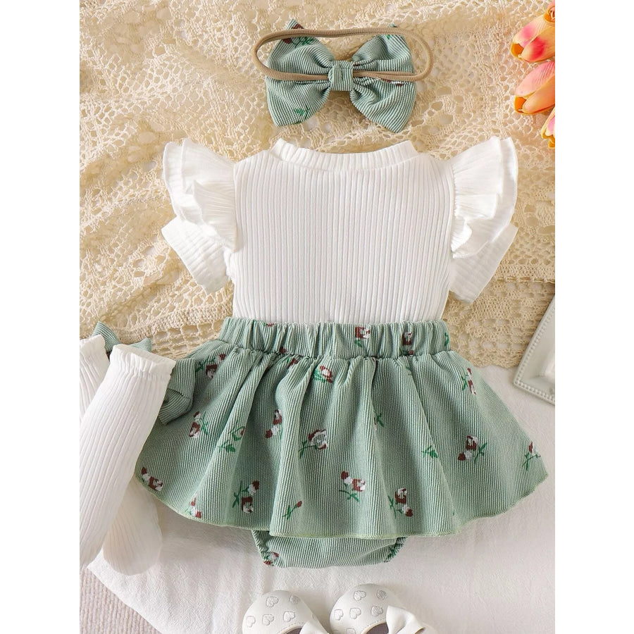 Children’s Bow Ribbed Knit Dress & Headband & Socks Set Apparel and Accessories