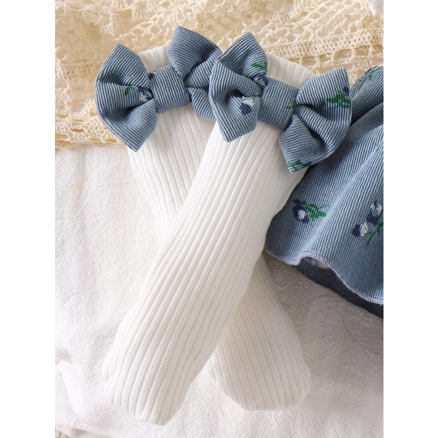 Children’s Bow Ribbed Knit Dress & Headband & Socks Set Apparel and Accessories