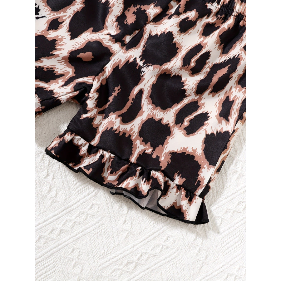 Children’s Bow Round Neck Tee and Leopard Shorts Set Apparel and Accessories