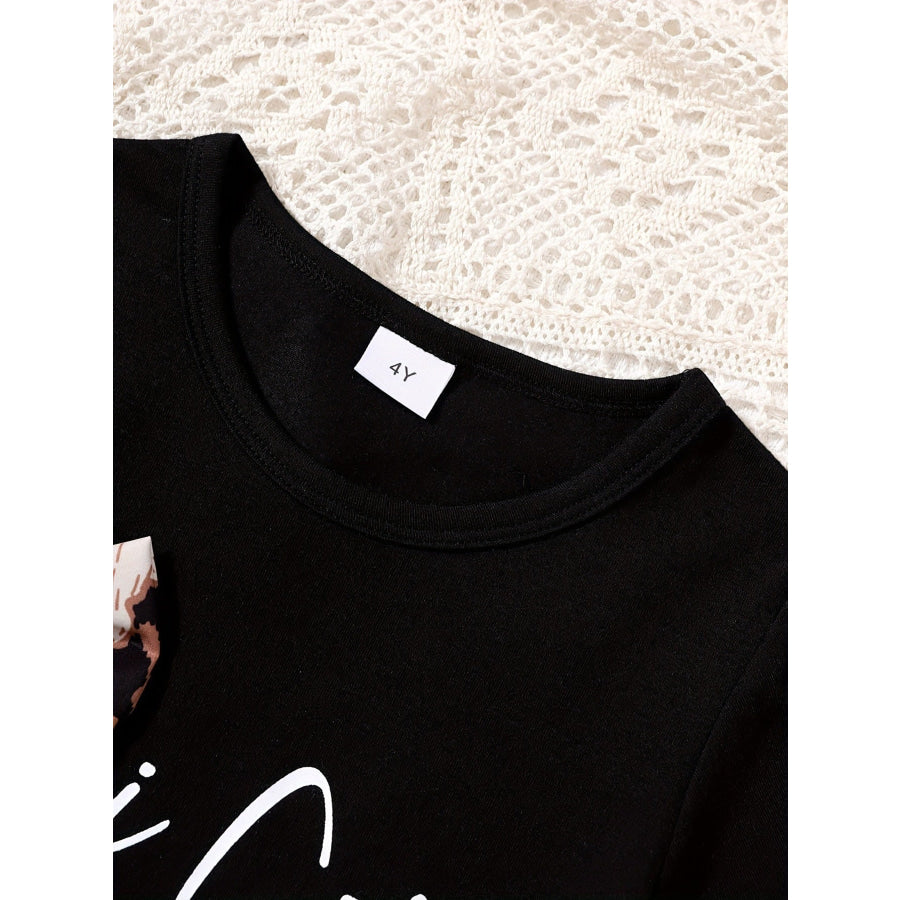 Children’s Bow Round Neck Tee and Leopard Shorts Set Apparel and Accessories