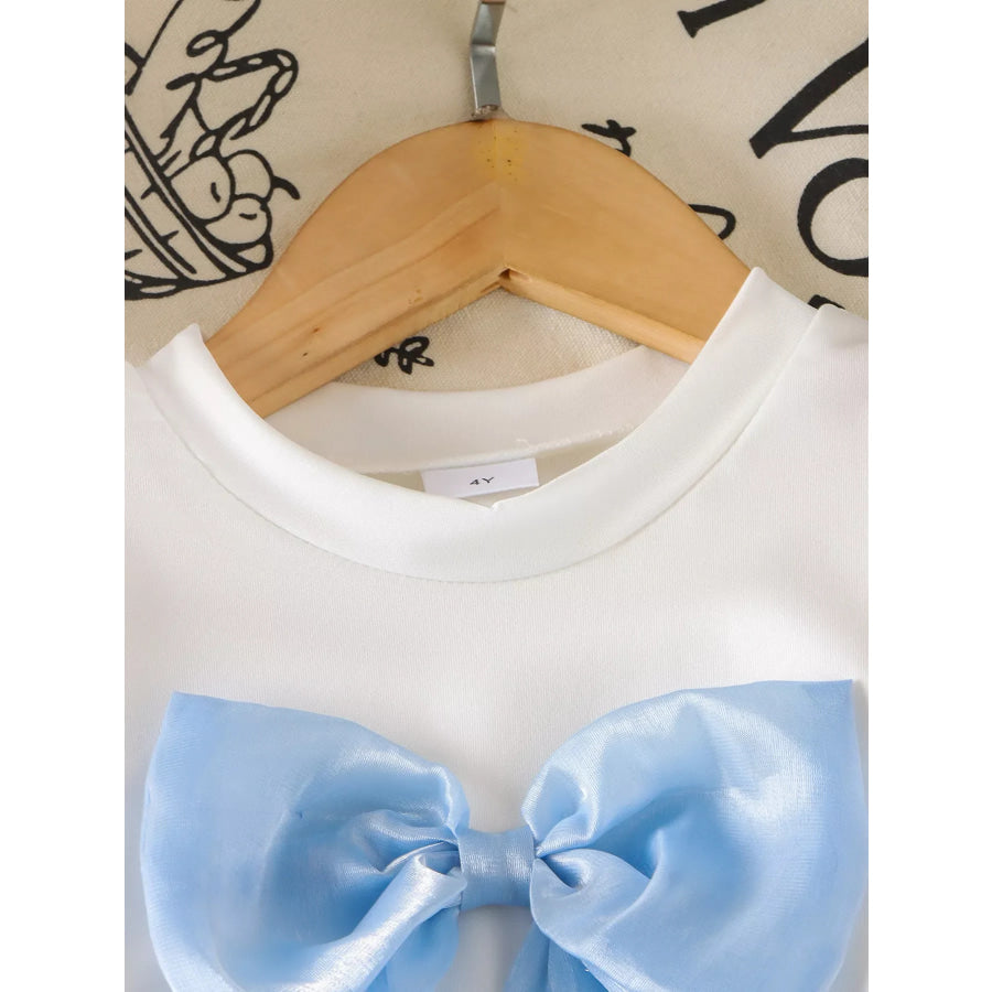 Children’s Bow Round Neck Top and Pants Set Blue / 4Y Apparel and Accessories