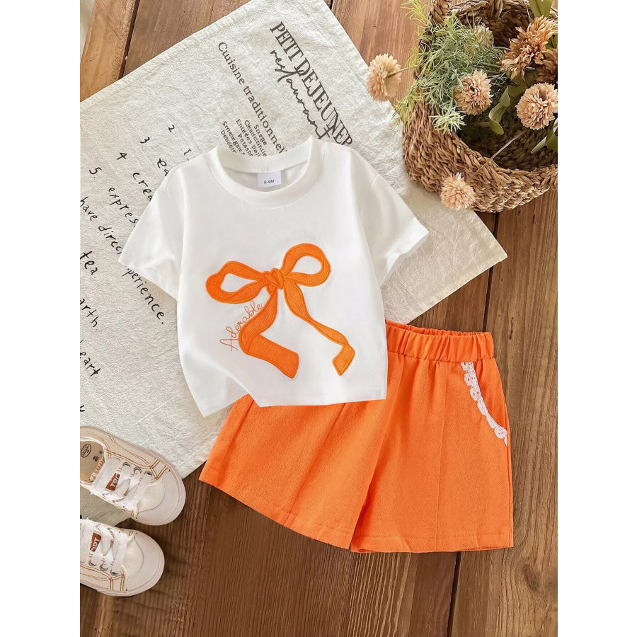 Children’s Bow Round Neck Top and Shorts Set Orange / 6-9M Apparel Accessories