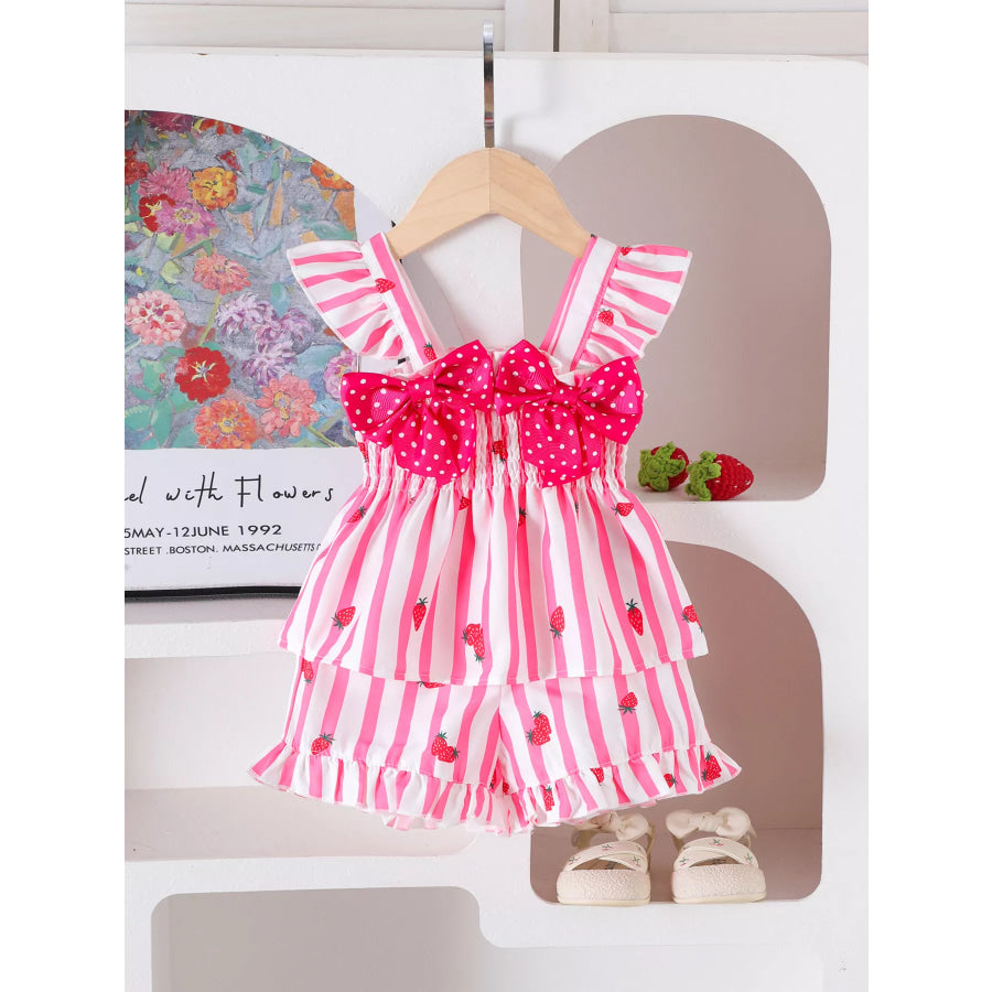 Children’s Bow Ruffled Striped Top and Shorts Set Apparel and Accessories