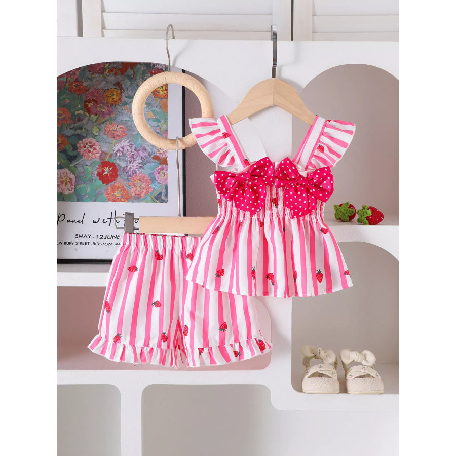 Children’s Bow Ruffled Striped Top and Shorts Set Apparel and Accessories