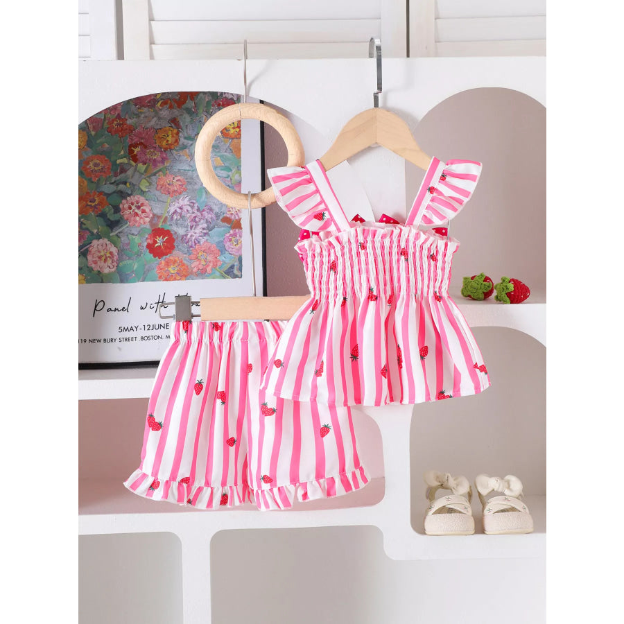 Children’s Bow Ruffled Striped Top and Shorts Set Apparel and Accessories