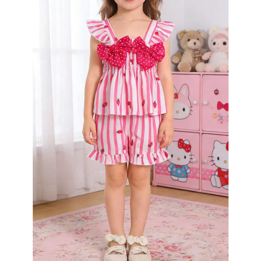 Children’s Bow Ruffled Striped Top and Shorts Set Pink / 6-9M Apparel and Accessories