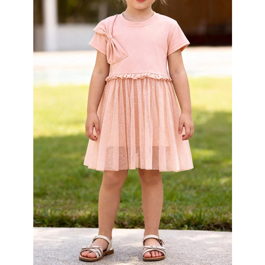 Children’s Bow Short Sleeve Dress Watermelon pink / 2Y Apparel and Accessories