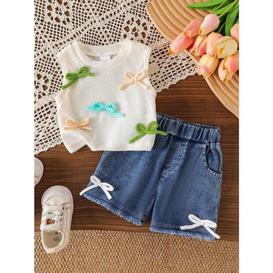 Children’s Bow Tank and Denim Shorts Set Blue / 6-9M Apparel and Accessories
