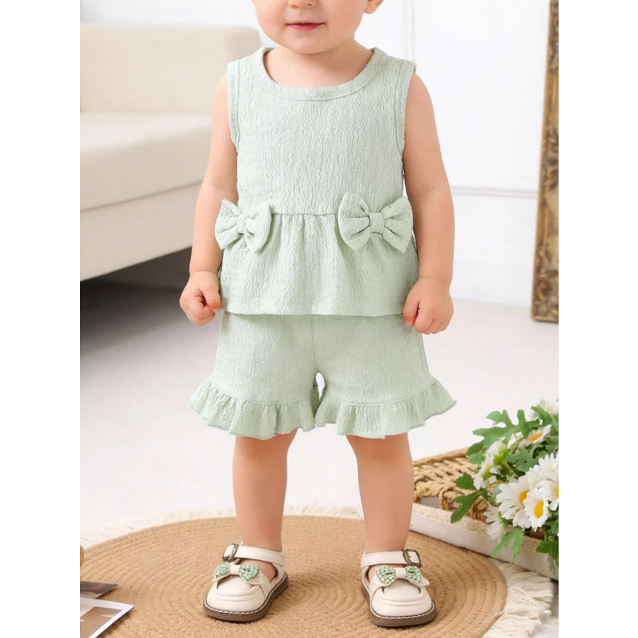 Children’s Bow Tank and Shorts Set Light Green / 12-18M Apparel and Accessories