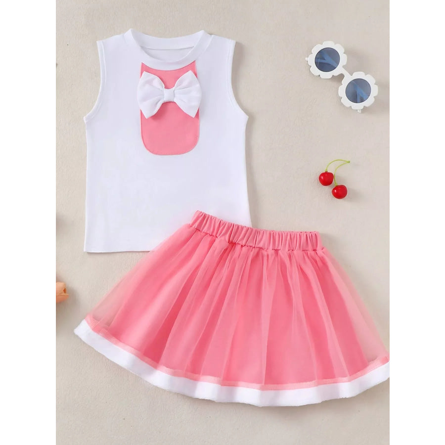 Children’s Bow Tank & Pleated Skirt Set White / 6-12M Apparel and Accessories