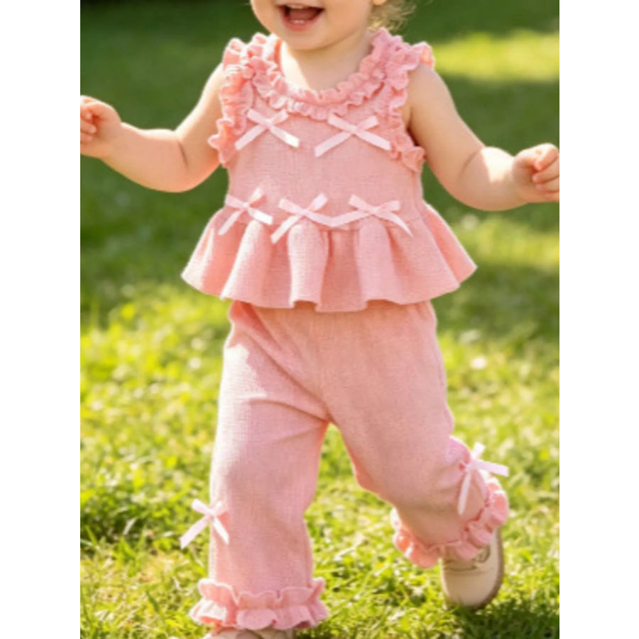 Children’s Bow Waffle Knit Top and Pants Set Apparel and Accessories