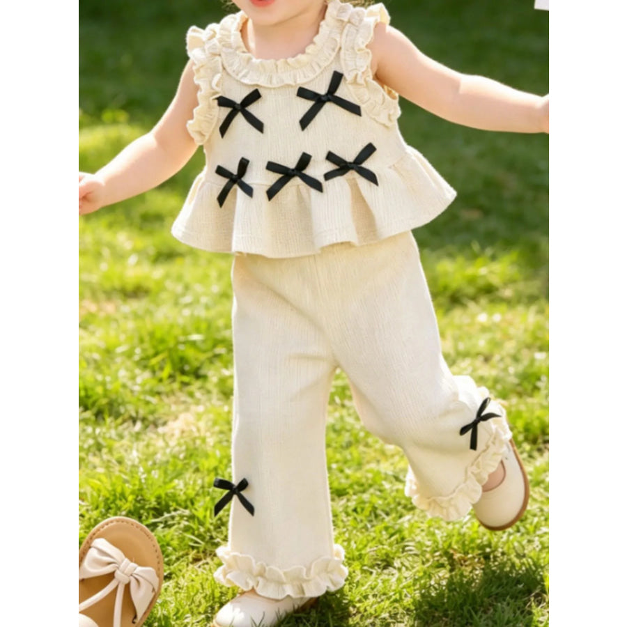 Children’s Bow Waffle Knit Top and Pants Set Apparel and Accessories