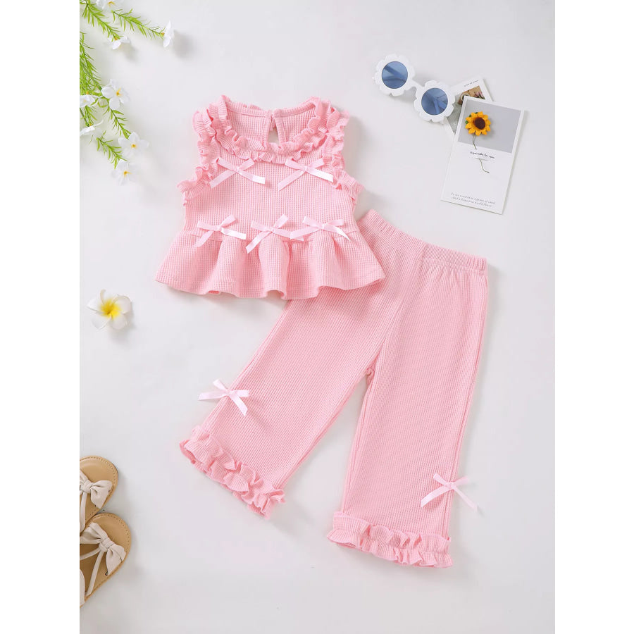 Children’s Bow Waffle Knit Top and Pants Set Pink / 6-12M Apparel and Accessories