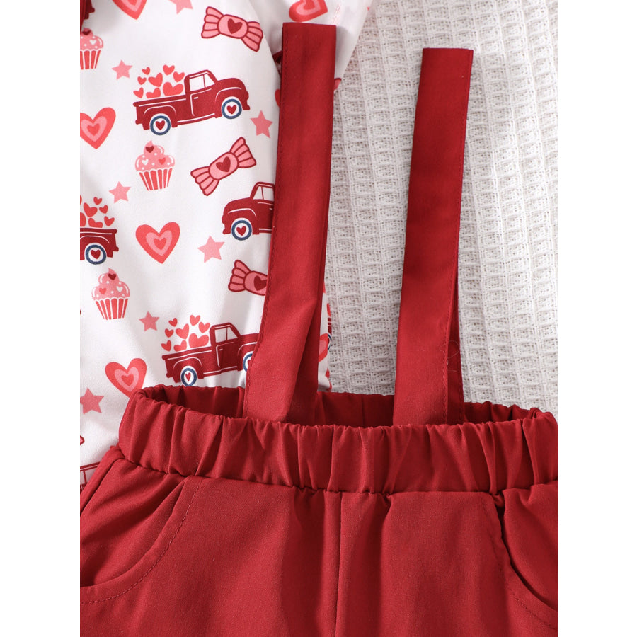 Children’s Bowknot Decor Bodysuit and Suspender Shorts Set Apparel and Accessories
