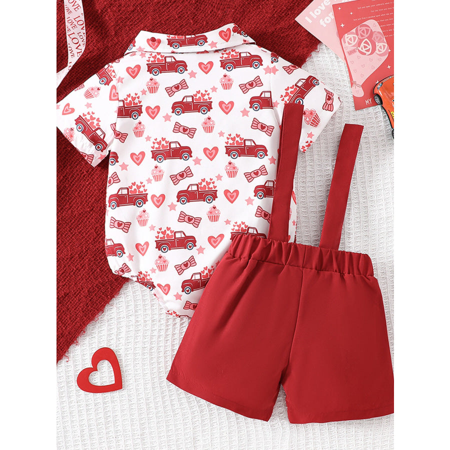 Children’s Bowknot Decor Bodysuit and Suspender Shorts Set Apparel and Accessories