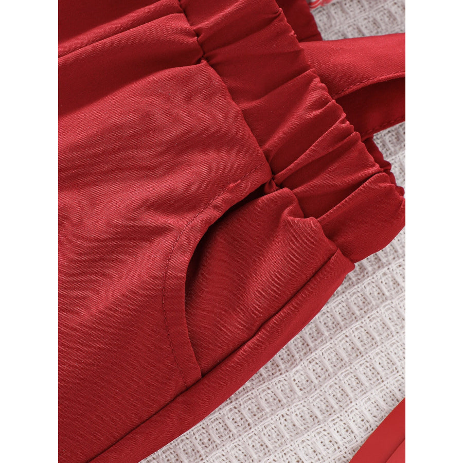 Children’s Bowknot Decor Bodysuit and Suspender Shorts Set Apparel and Accessories