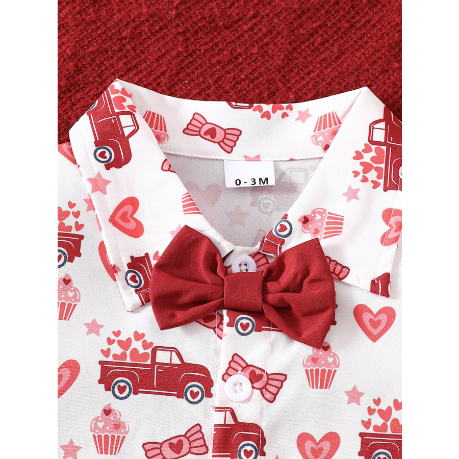 Children’s Bowknot Decor Bodysuit and Suspender Shorts Set Apparel and Accessories
