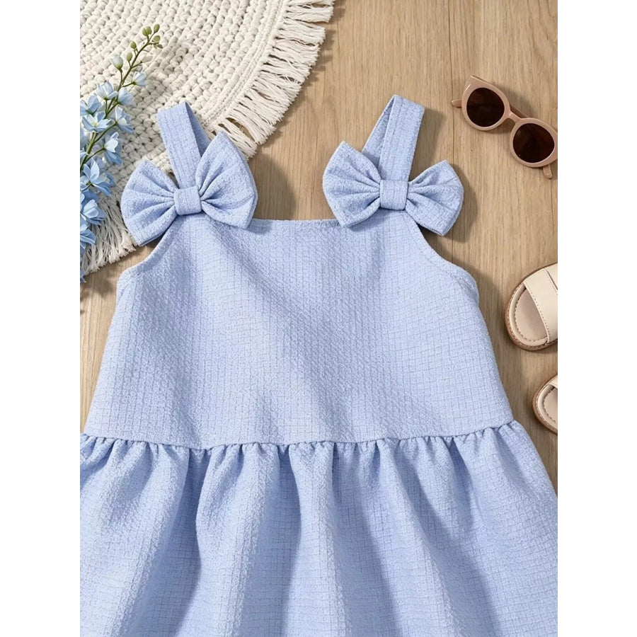 Children’s Bowknot Decor Ruffle Hem Sleeveless Dress Apparel and Accessories
