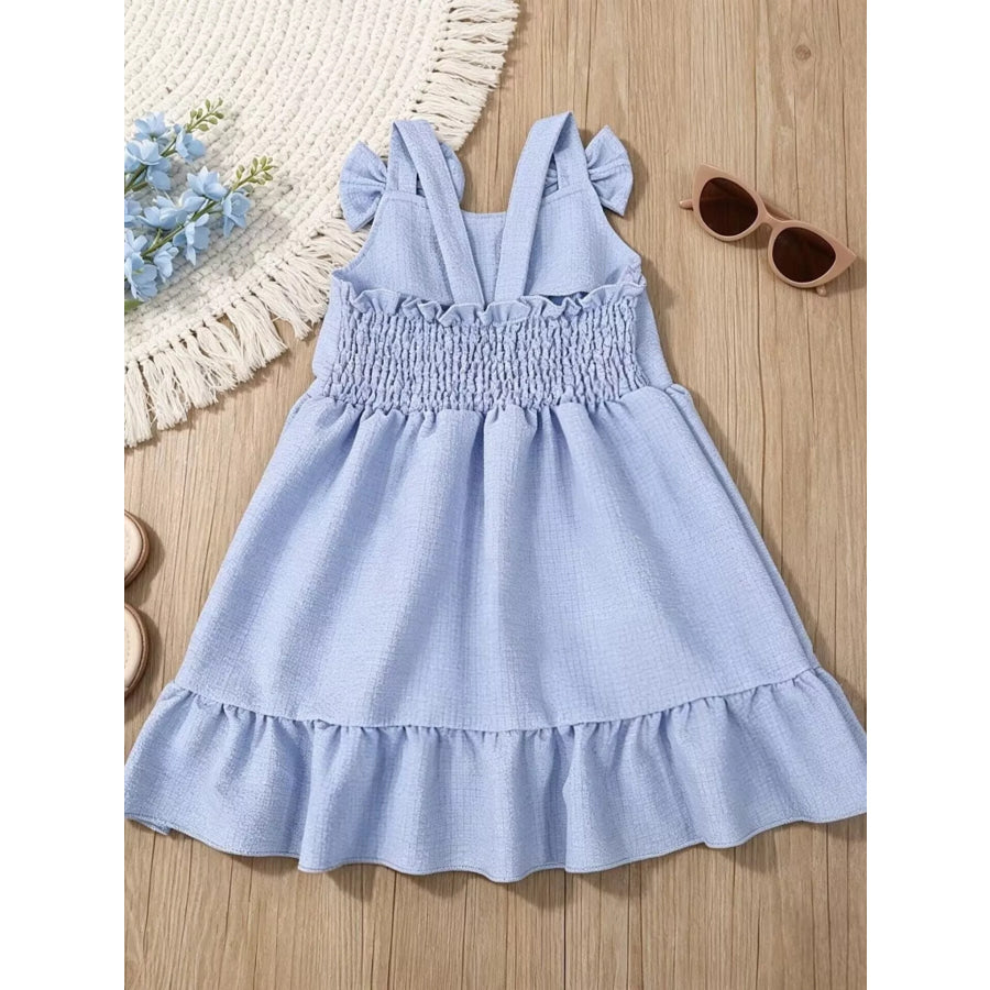 Children’s Bowknot Decor Ruffle Hem Sleeveless Dress Apparel and Accessories