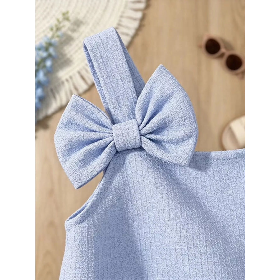 Children’s Bowknot Decor Ruffle Hem Sleeveless Dress Apparel and Accessories