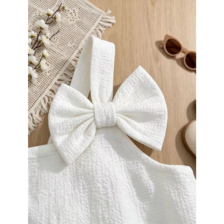 Children’s Bowknot Decor Ruffle Hem Sleeveless Dress Apparel and Accessories