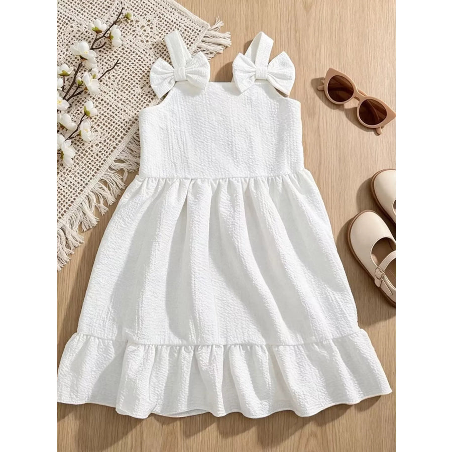 Children’s Bowknot Decor Ruffle Hem Sleeveless Dress Gray/white / 12-18M Apparel and Accessories