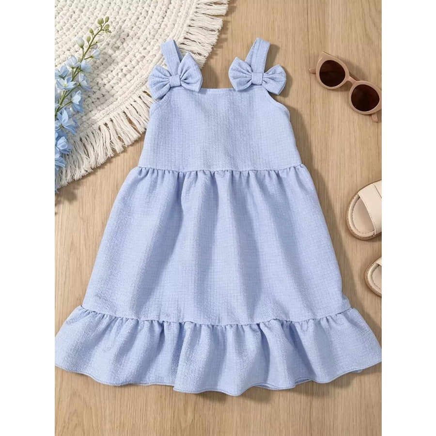 Children’s Bowknot Decor Ruffle Hem Sleeveless Dress Sky Blue / 12-18M Apparel and Accessories