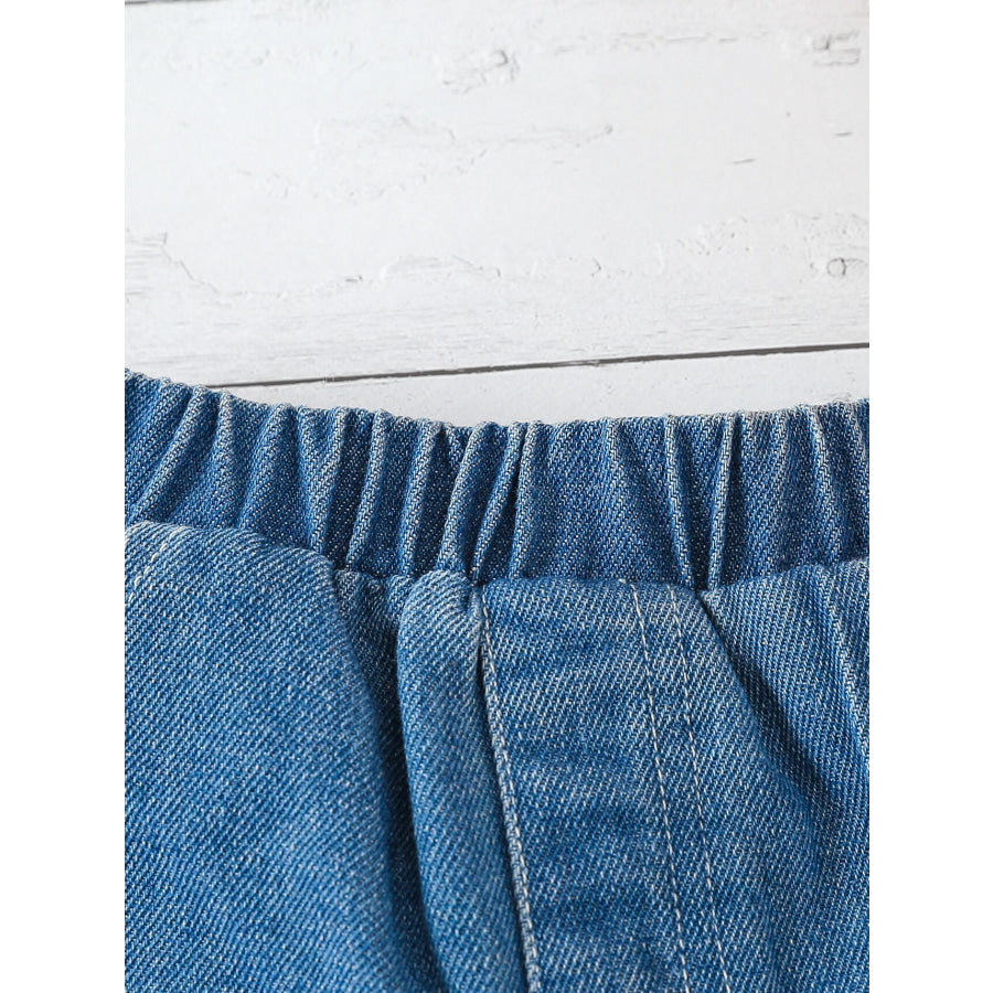 Children’s Bowknot Decor Top & Ruffle Hem Denim Shorts Set Apparel and Accessories